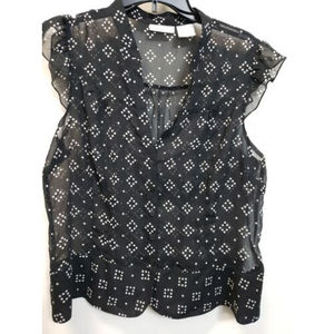 Worthington Sheer Button Up ruffled Sl blouse Women Size 16 black sleeveless